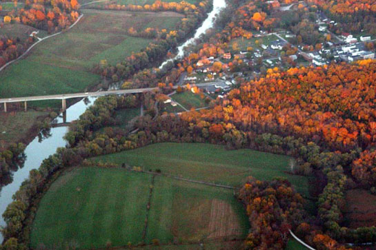 Aerial shot of Brownsville, Kentucky in the Fall